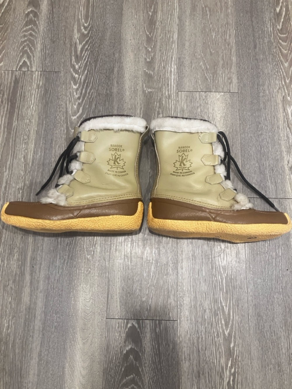 SOREL NANOOK TAN LEATHER-LINED WINTER BOOTS SIZE MENS 8/WOMENS 10